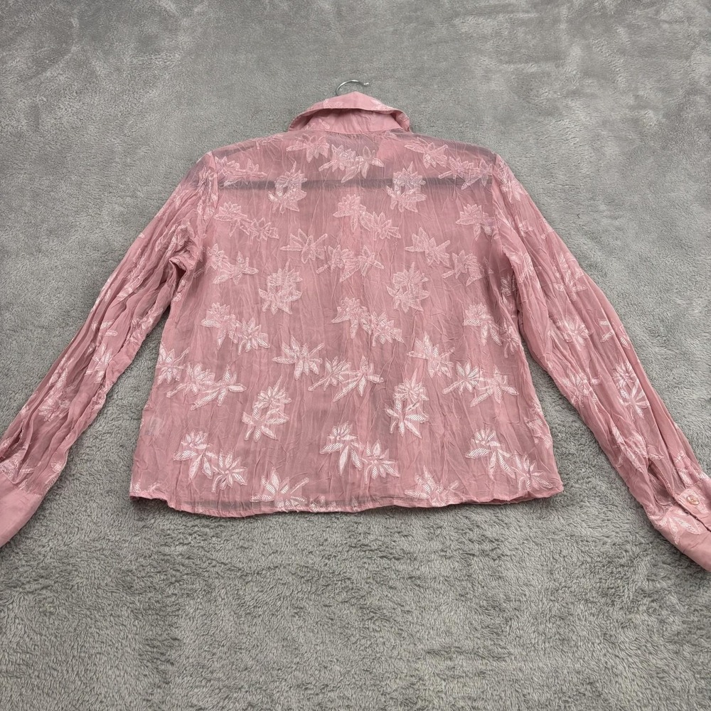 VTG 90s Y2K Sheer Floral Embroidered Beaded Button Up Top Womens S Pink Fairy - Picture 2 of 16